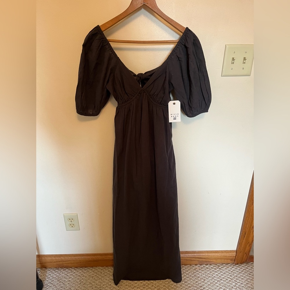 NWT Billabong Love Fade Puff Sleeve Charcoal Maxi Dress - Picture 3 of 9